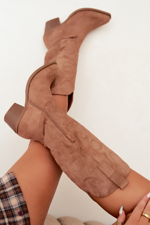 lange cowboy-stijl laarzen met hak in bruine kleur INesly