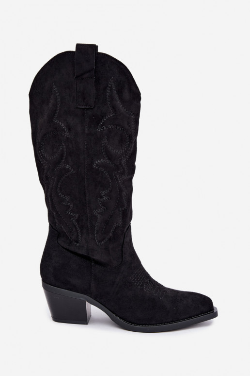 lange cowboy-stijl laarzen met hak in zwarte kleur INesly