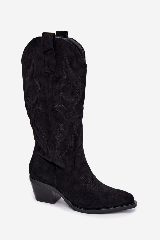 lange cowboy-stijl laarzen met hak in zwarte kleur INesly