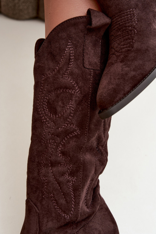 lange cowboy-stijl laarzen met hak in chocoladekleur INesly
