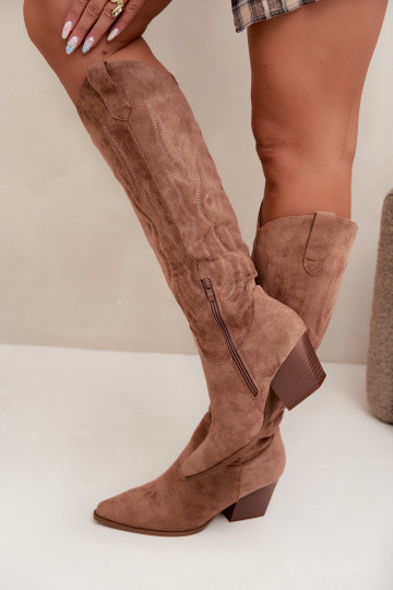 dames cowboy-stijl kniehoogte laarzen met hakken in bruin Glenor