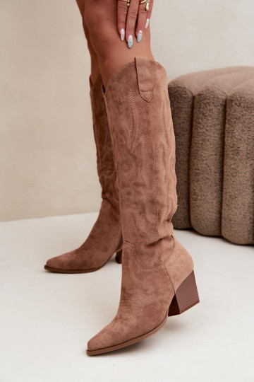 dames cowboy-stijl kniehoogte laarzen met hakken in bruin Glenor 2