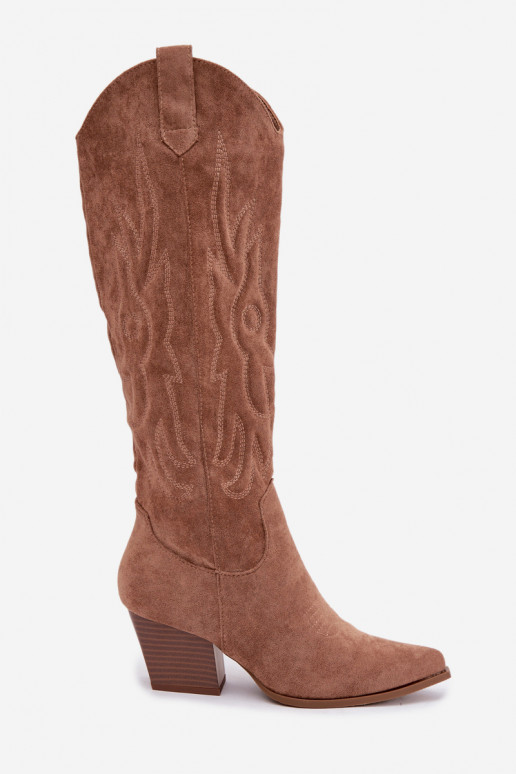 dames cowboy-stijl kniehoogte laarzen met hakken in bruin Glenor
