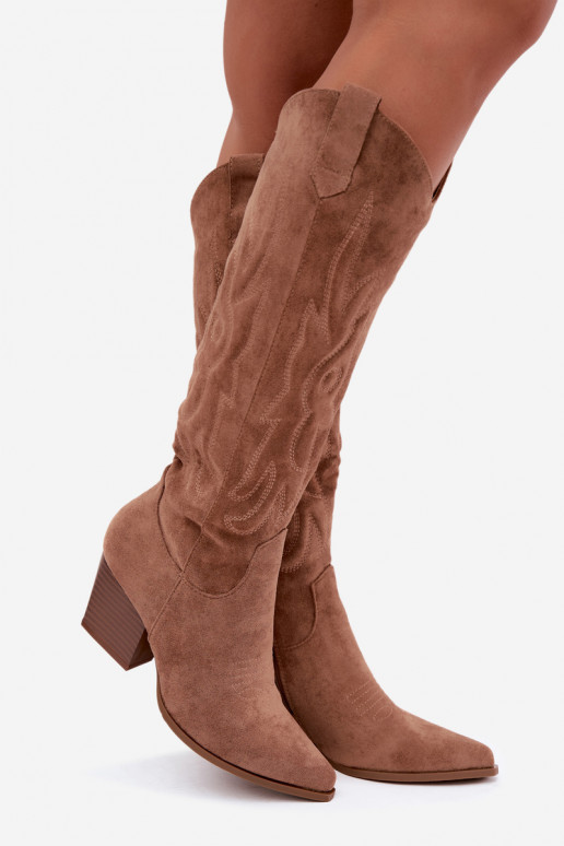 dames cowboy-stijl kniehoogte laarzen met hakken in bruin Glenor