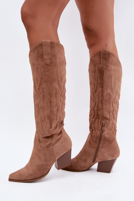 dames cowboy-stijl kniehoogte laarzen met hakken in bruin Glenor