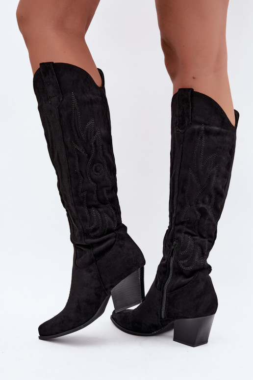 dames cowboy-stijl kniehoogte laarzen met hakken in zwart Glenor