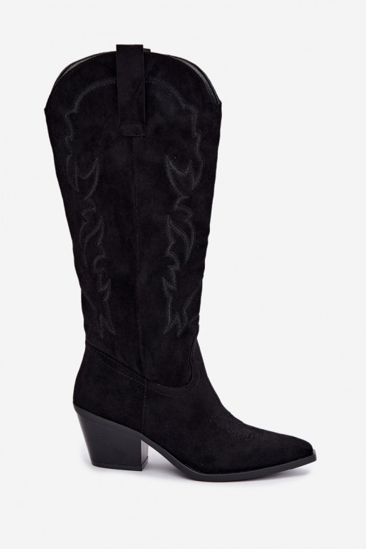 dames cowboy-stijl kniehoogte laarzen met hakken van faux suede in zwart Merise