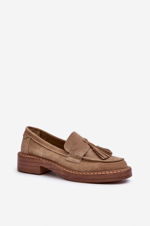 dames suède mocassins met franjes D&A TIN107 in bruin