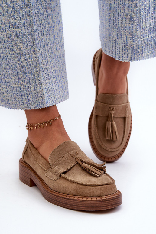 dames suède mocassins met franjes D&A TIN107 in bruin