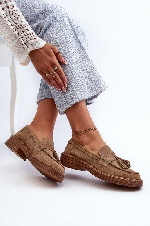 dames suède mocassins met franjes D&A TIN107 in bruin