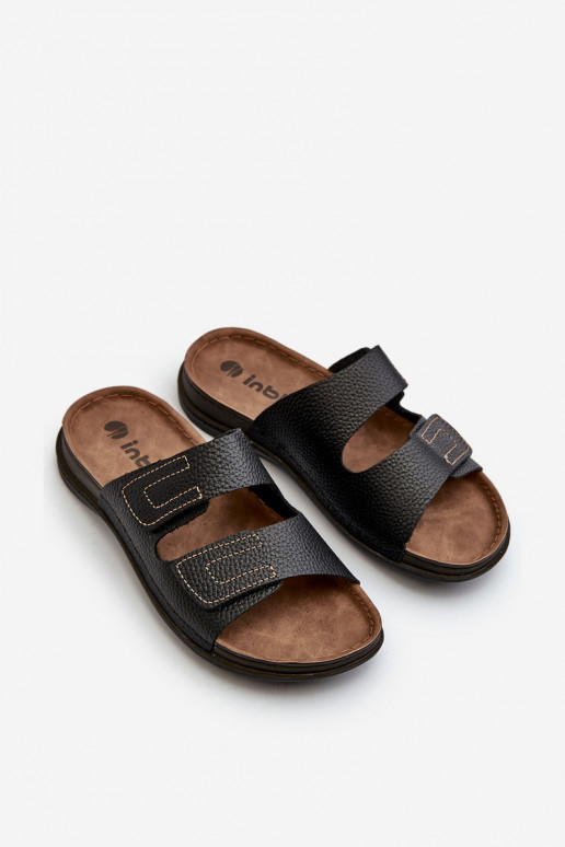 comfortabele heren slippers met banden en plakkende sluitingen Inblu GV00002I in zwart