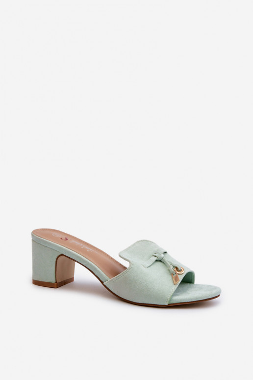 dameslippers met faux-suede hakken in muntkleur