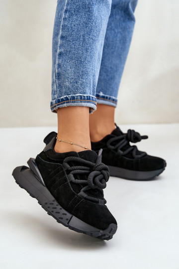 dames suède sneakers met platform en robuuste vetersluiting Artiker 54C1464 in zwart 2
