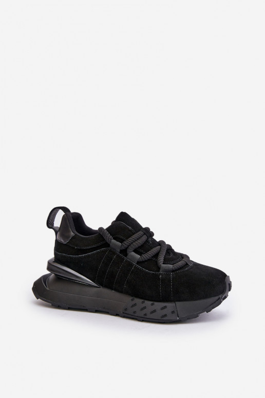 dames suède sneakers met platform en robuuste vetersluiting Artiker 54C1464 in zwart