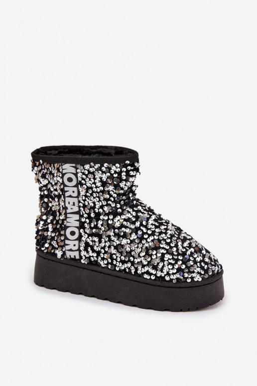 dames sneeuwlaarzen met platform, versierd met pailletten in zwart en zilver