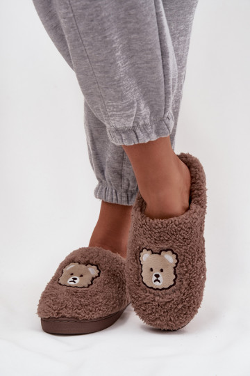 Dames slippers met bont, chocolade kleur
