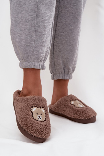 Dames slippers met bont, chocolade kleur 2