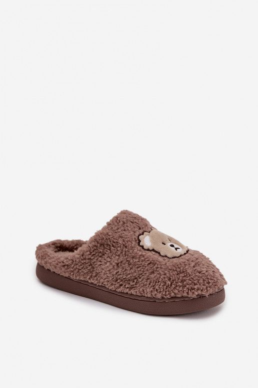 Dames slippers met bont, chocolade kleur