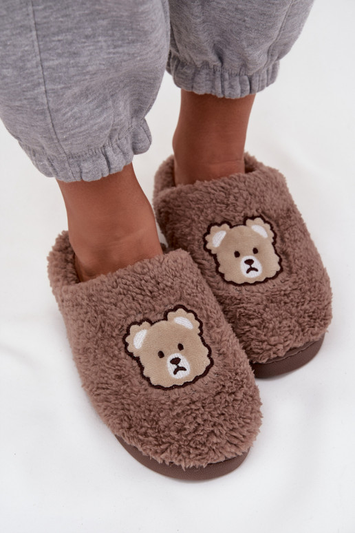 Dames slippers met bont, chocolade kleur
