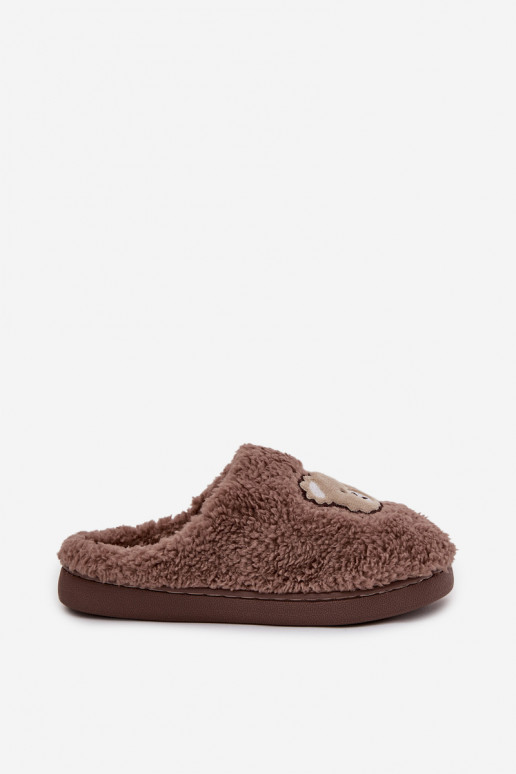 Dames slippers met bont, chocolade kleur