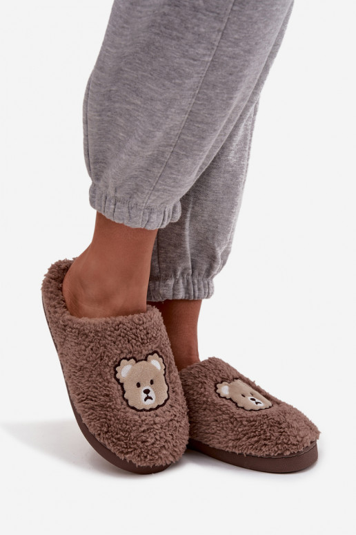 Dames slippers met bont, chocolade kleur