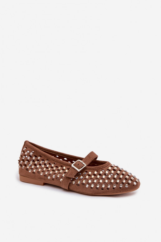 Bruine dames ballerina's met uitsnijdetaile en glanzende accenten Nilvessa