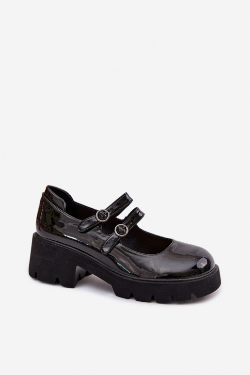 Zwarte dames schoenen met lak-effect, hakken en bandjes Kamira