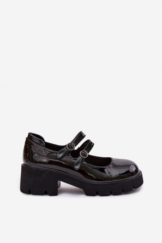 Zwarte dames schoenen met lak-effect, hakken en bandjes Kamira