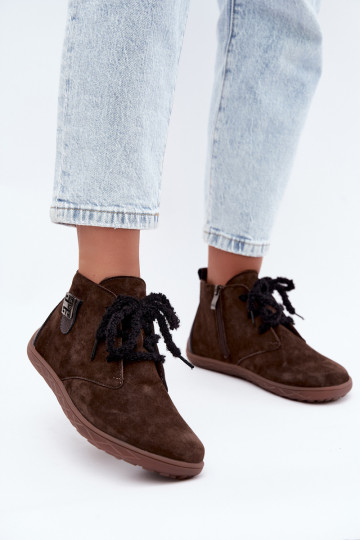 Faux suède barefoot schoenen voor dames in chocoladekleur Abera