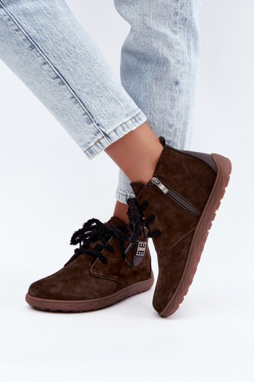 Faux suède barefoot schoenen voor dames in chocoladekleur Abera