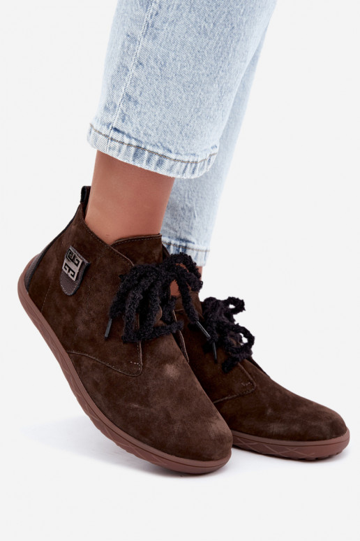 Faux suède barefoot schoenen voor dames in chocoladekleur Abera