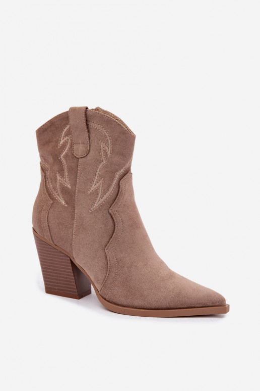 Cowboy-stijl enkellaarsjes voor dames met hakken in zandkleur Berella