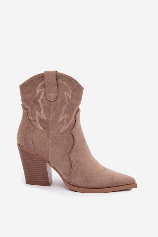 Cowboy-stijl enkellaarsjes voor dames met hakken in zandkleur Berella