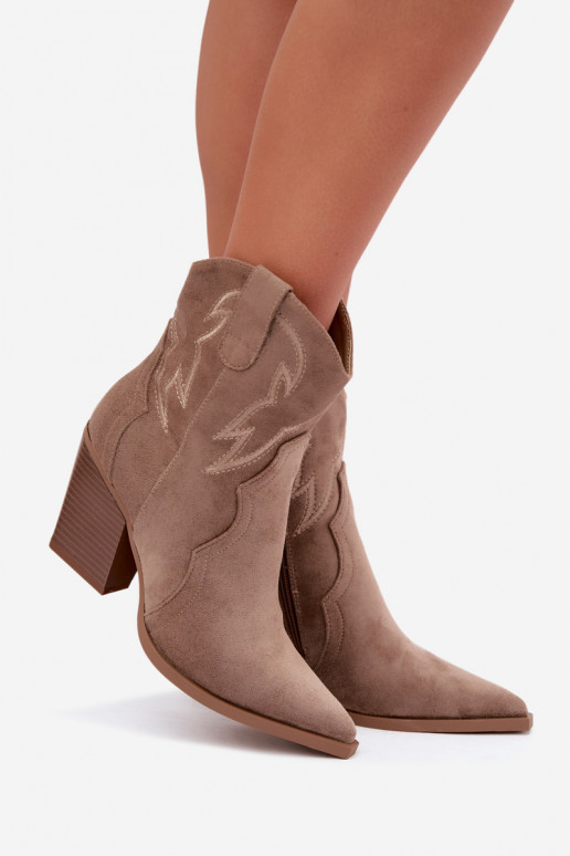 Cowboy-stijl enkellaarsjes voor dames met hakken in zandkleur Berella