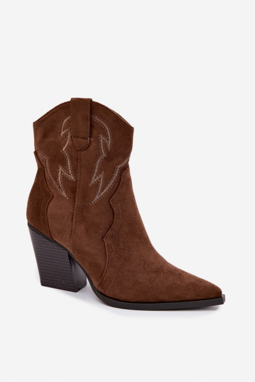 Cowboy-stijl enkellaarsjes voor dames met hakken in bruine kleur Berella