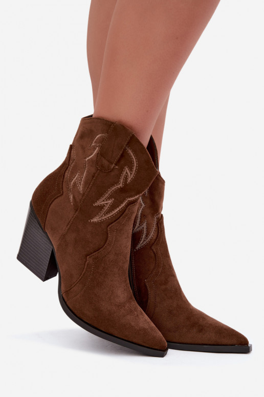 Cowboy-stijl enkellaarsjes voor dames met hakken in bruine kleur Berella