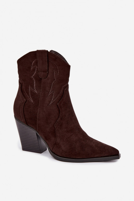 Cowboy-stijl enkellaarsjes voor dames met hakken in chocoladekleur Berella