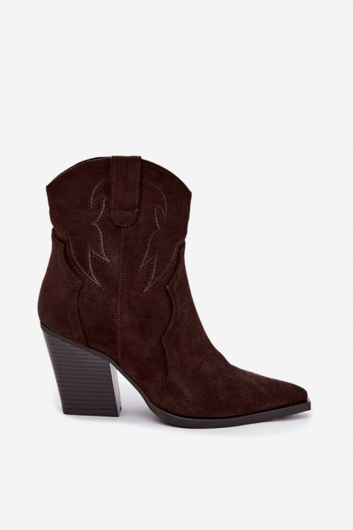 Cowboy-stijl enkellaarsjes voor dames met hakken in chocoladekleur Berella