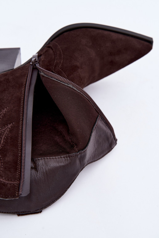 Cowboy-stijl enkellaarsjes voor dames met hakken in chocoladekleur Berella