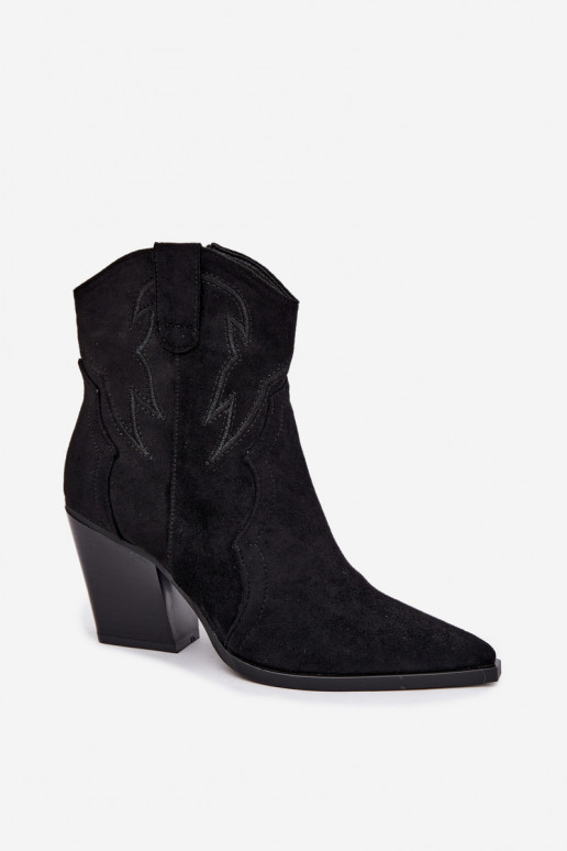 Cowboy-stijl enkellaarsjes voor dames met hakken in zwarte kleur Berella