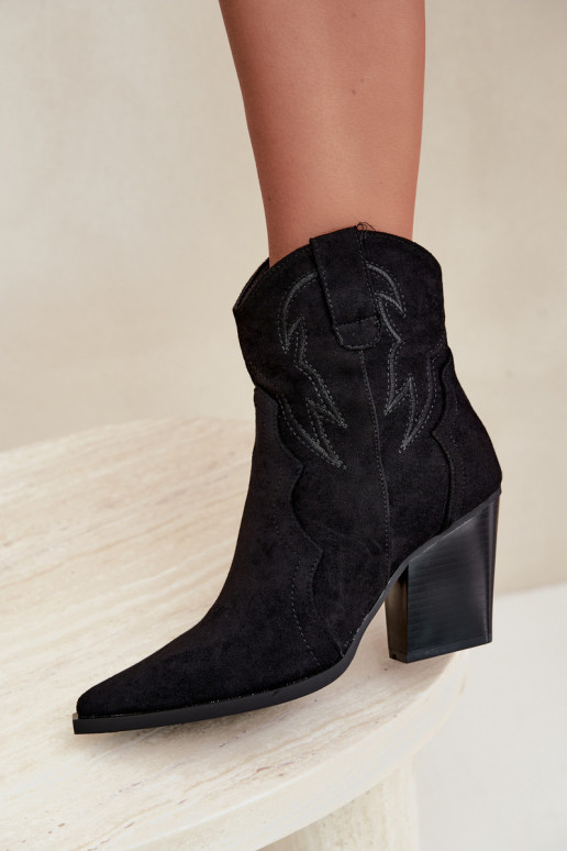 Cowboy-stijl enkellaarsjes voor dames met hakken in zwarte kleur Berella
