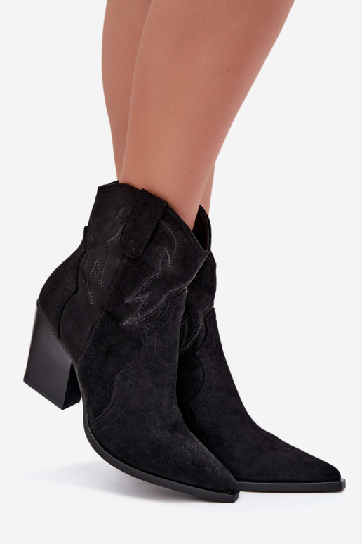 Cowboy-stijl enkellaarsjes voor dames met hakken in zwarte kleur Berella