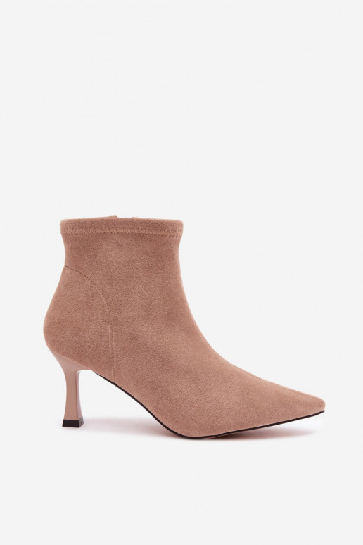 Dames enkellaarsjes op een slanke hak met stiksels in zandkleur Clancy