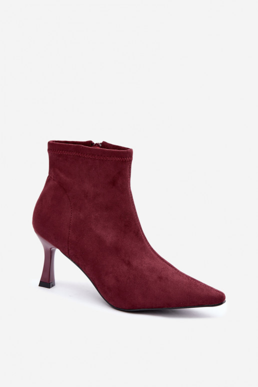 Dames enkellaarsjes op een slanke hak met stiksels in bordeauxkleur Clancy