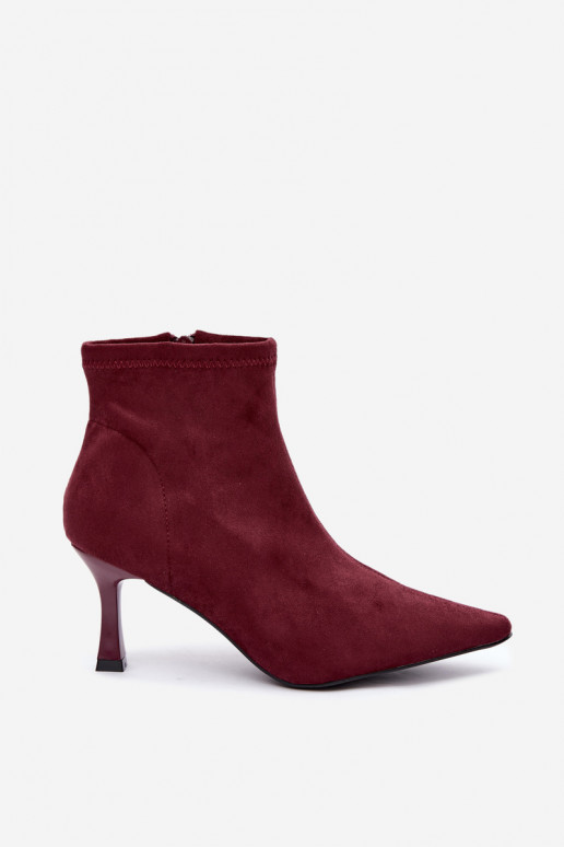 Dames enkellaarsjes op een slanke hak met stiksels in bordeauxkleur Clancy