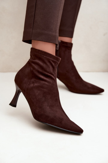 Dames enkellaarsjes op een slanke hak met stiksels in chocoladekleur Clancy 2