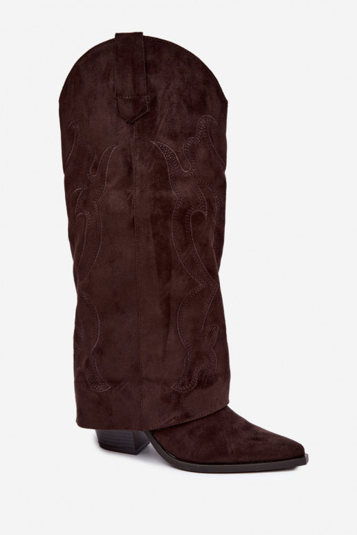 Lange cowboy-stijl laarzen met hakken en gestikte schacht in chocoladekleur Irella