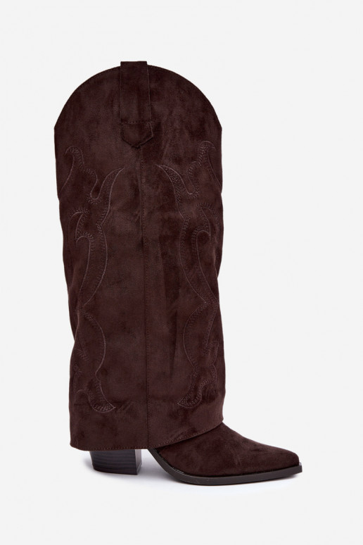 Lange cowboy-stijl laarzen met hakken en gestikte schacht in chocoladekleur Irella
