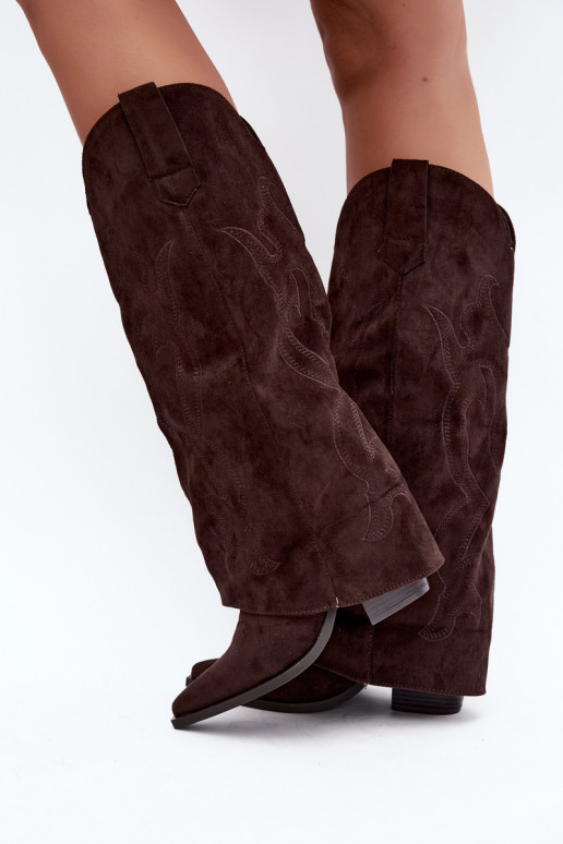 Lange cowboy-stijl laarzen met hakken en gestikte schacht in chocoladekleur Irella