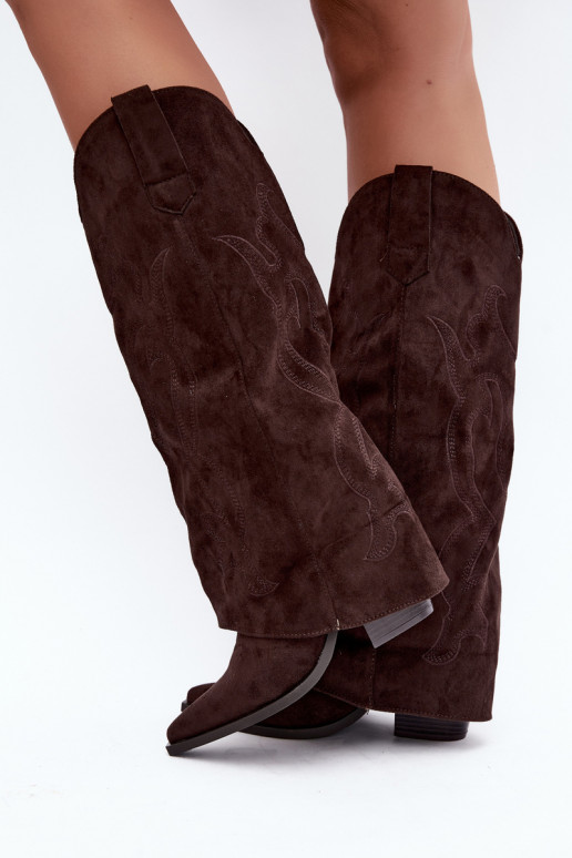 Lange cowboy-stijl laarzen met hakken en gestikte schacht in chocoladekleur Irella